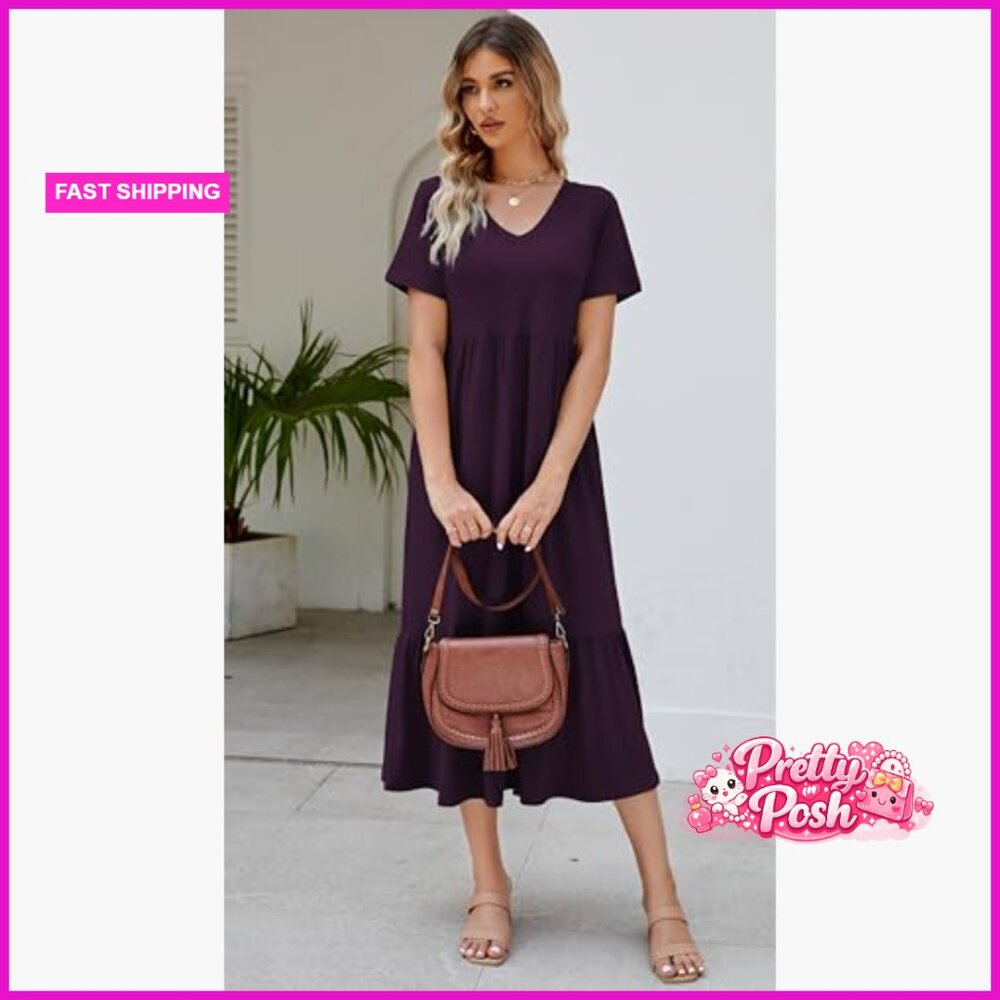 Polyester Rayon Elastane V Neck Maxi Swing Dress … - image 2
